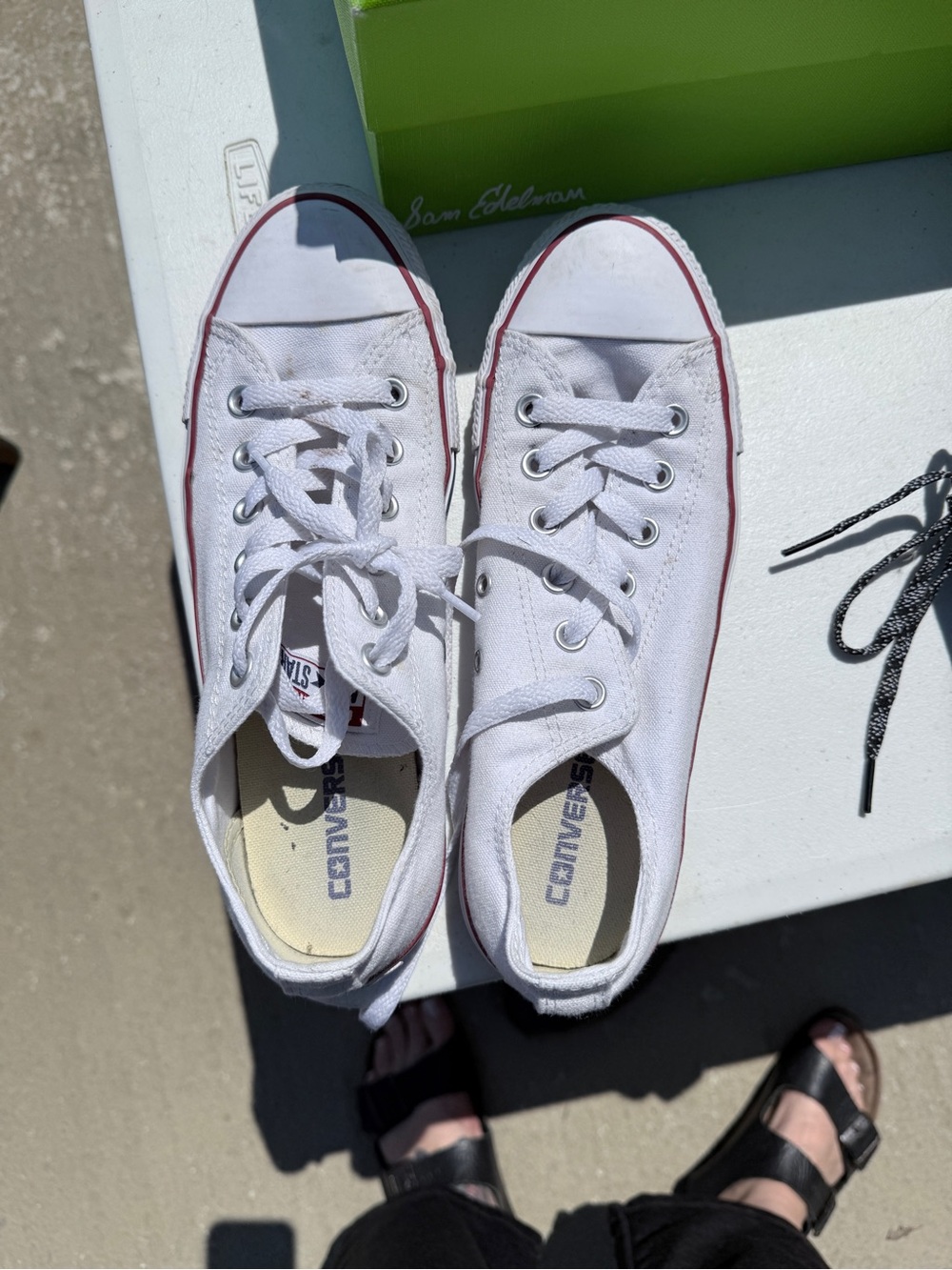 Converse White Low-Top Sneakers with Red Trim